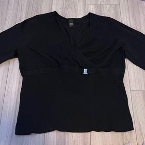 Black low v cross neck line long sleeve